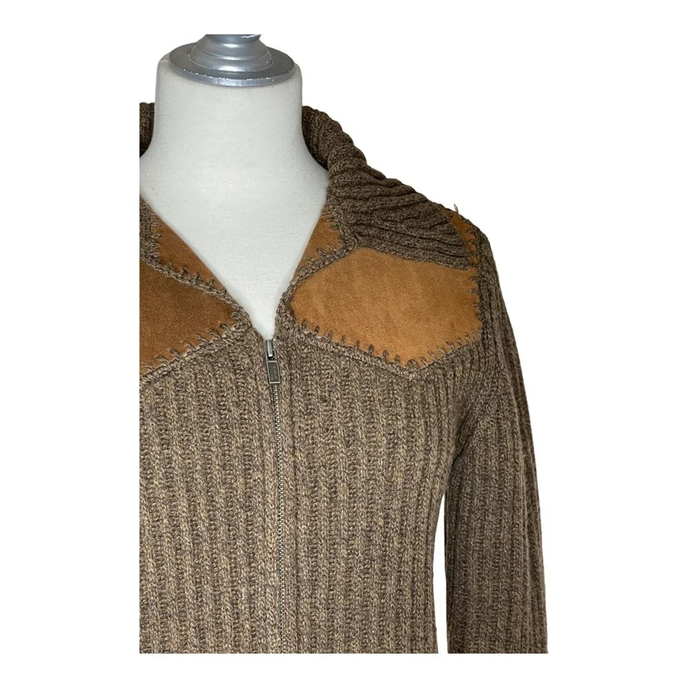 Banana Republic 100% Lambswool and Suede Pocket Cardigan S - Picture 2 of 10